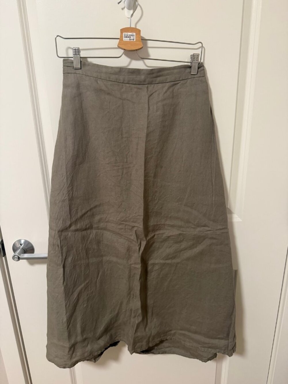 MUJI 100% Hemp Midi Skirt Gray Elastic Waist Women's Size XL